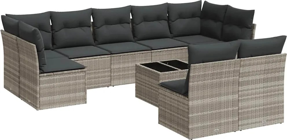 vidaXL 10 részes világosszürke polyrattan kerti ülőgarnitúra párnákkal