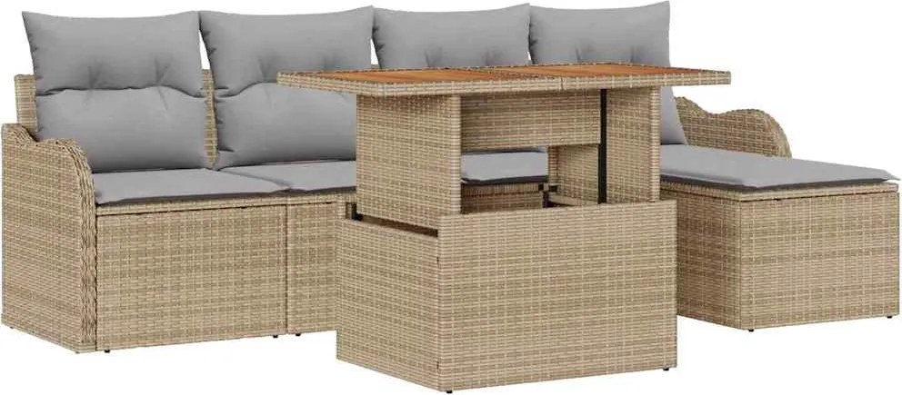 vidaXL Kerti Kanapé Szett tárolóval 6 pcs Bézs Poli rattan