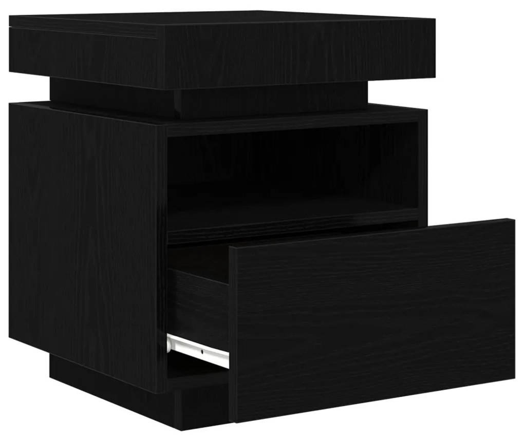 Éjjeli Asztal LED Fényekkel 2 db Fekete Tölgy 40x39x48,5 cm