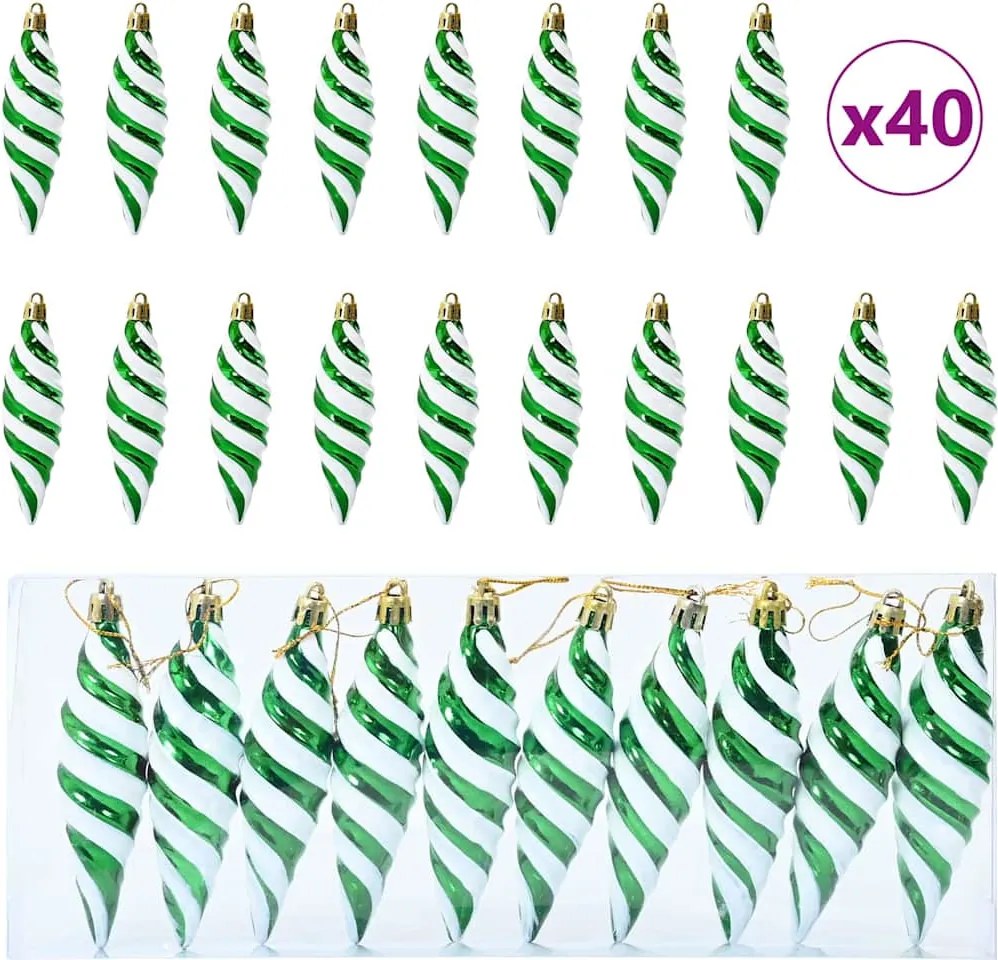 vidaXL Karácsonyi Spirális Alakú Gömb 40 pcs Zöld Műanyag