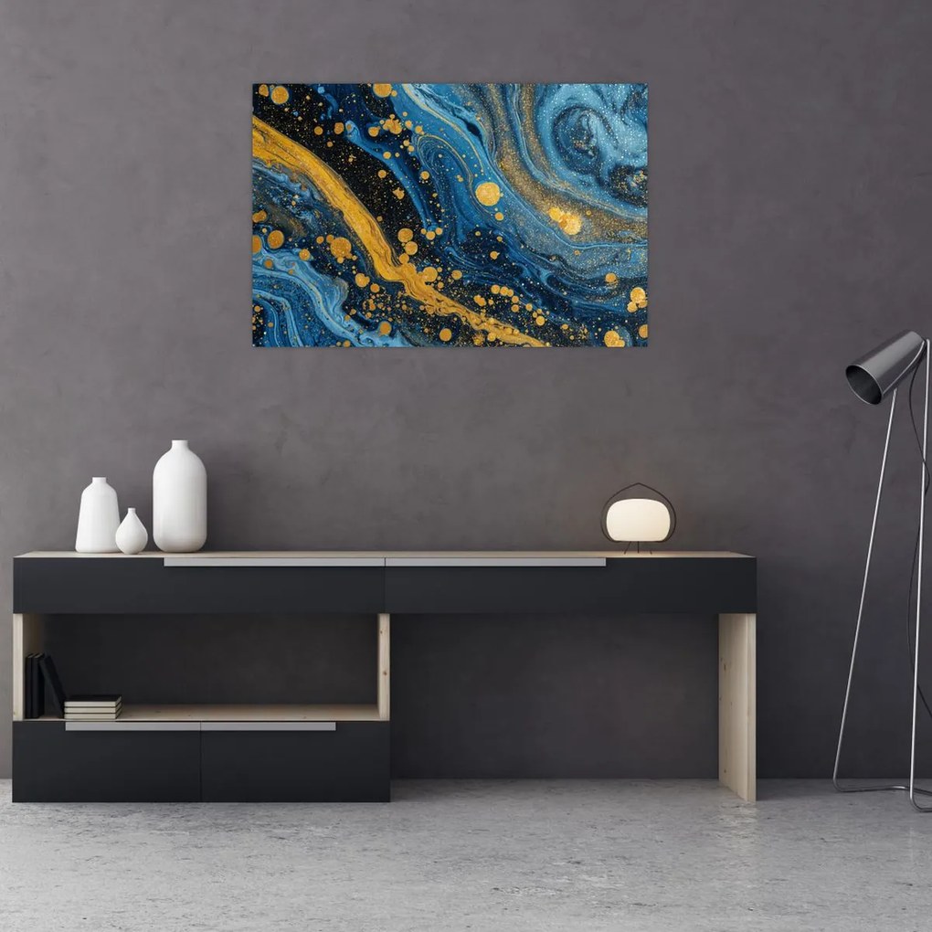 Kép - Kék absztrakció arannyal (90x60 cm)