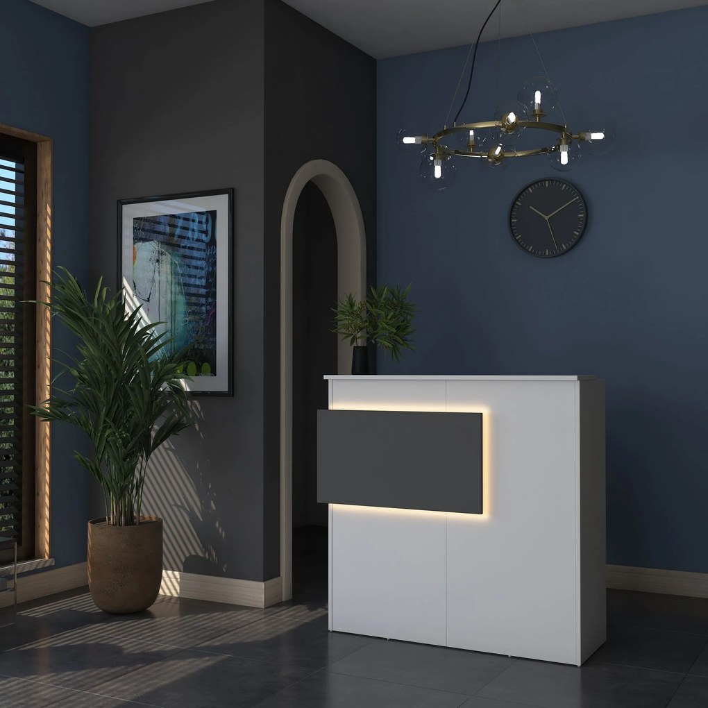 Recepciós pult fiókokkal, 110x110x40 cm,  fehér és szürke