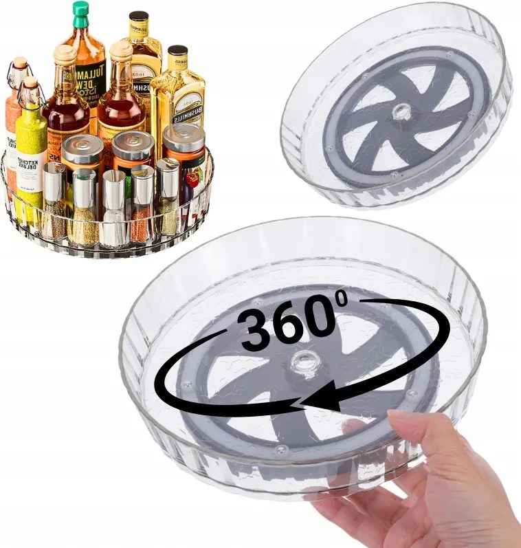 360°-ban forgatható konyhai fűszertartó tálca befőttes üvegek hűtőszekrény szekrény