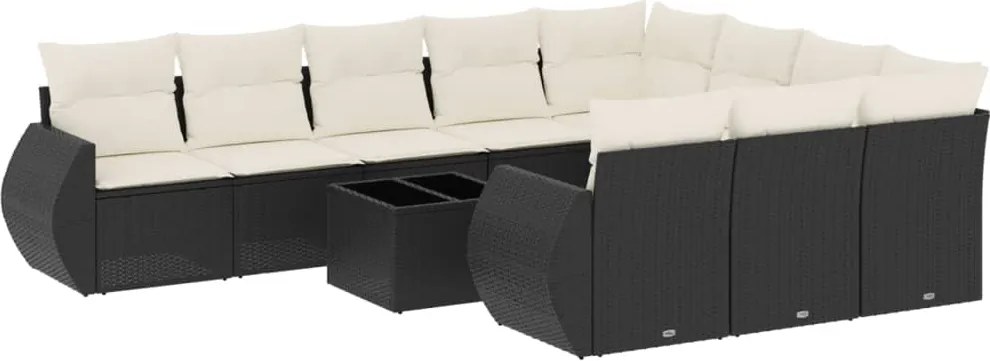 vidaXL 11 részes fekete polyrattan kerti ülőgarnitúra párnákkal