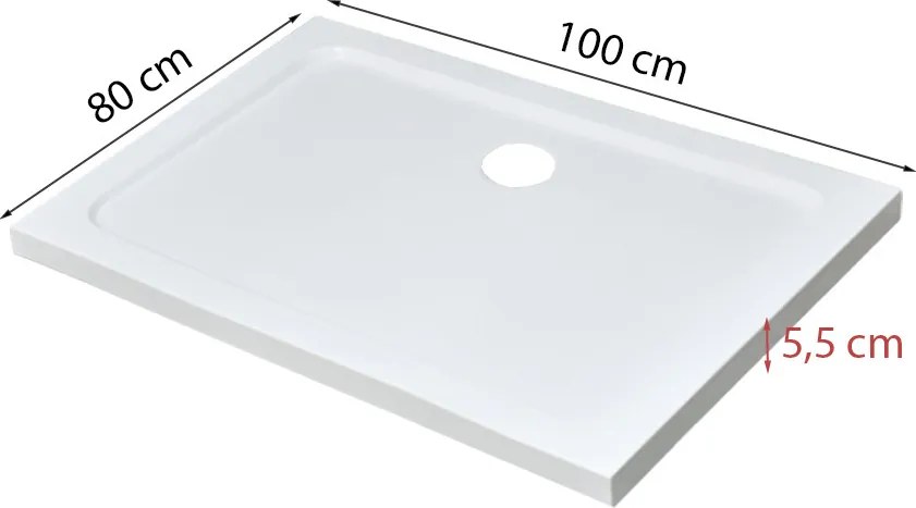 Modena Slim aszimmetrikus szögletes akril zuhanytálca, 80x100x5,5 cm-es méretben