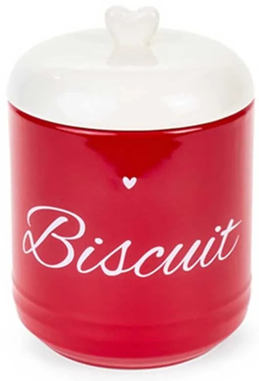 Kerámia nagy konyhai tárolóedény piros szíves keksz 1300 ml