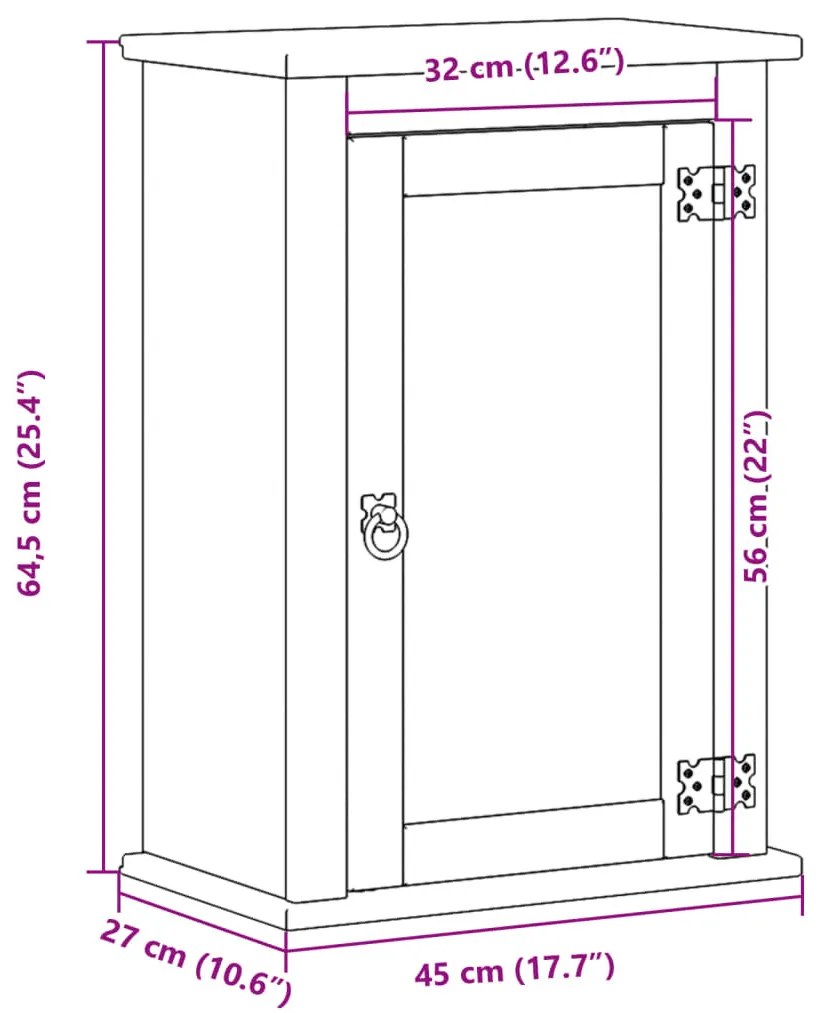 Corona tömör fenyőfa fali fürdőszobaszekrény 45 x 27 x 64,5 cm
