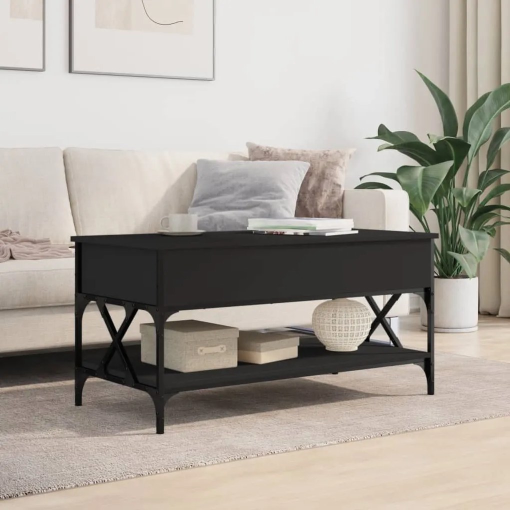 Fekete szerelt fa és fém dohányzóasztal 100 x 50 x 50 cm