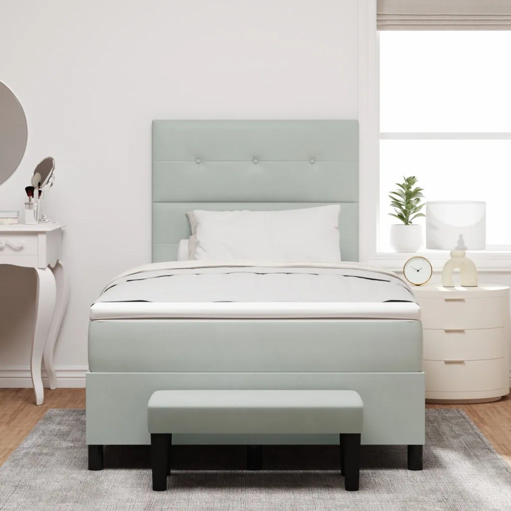 Box spring ágy matraccal és paddal, világosszürke, 120x190 cm, bársony