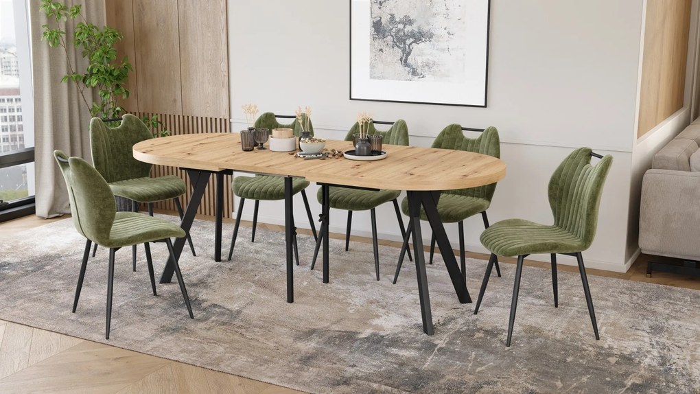 Mazzoni Ovális bővíthető étkezőasztal EXPANSO Artisan Tölgy / fekete lábak