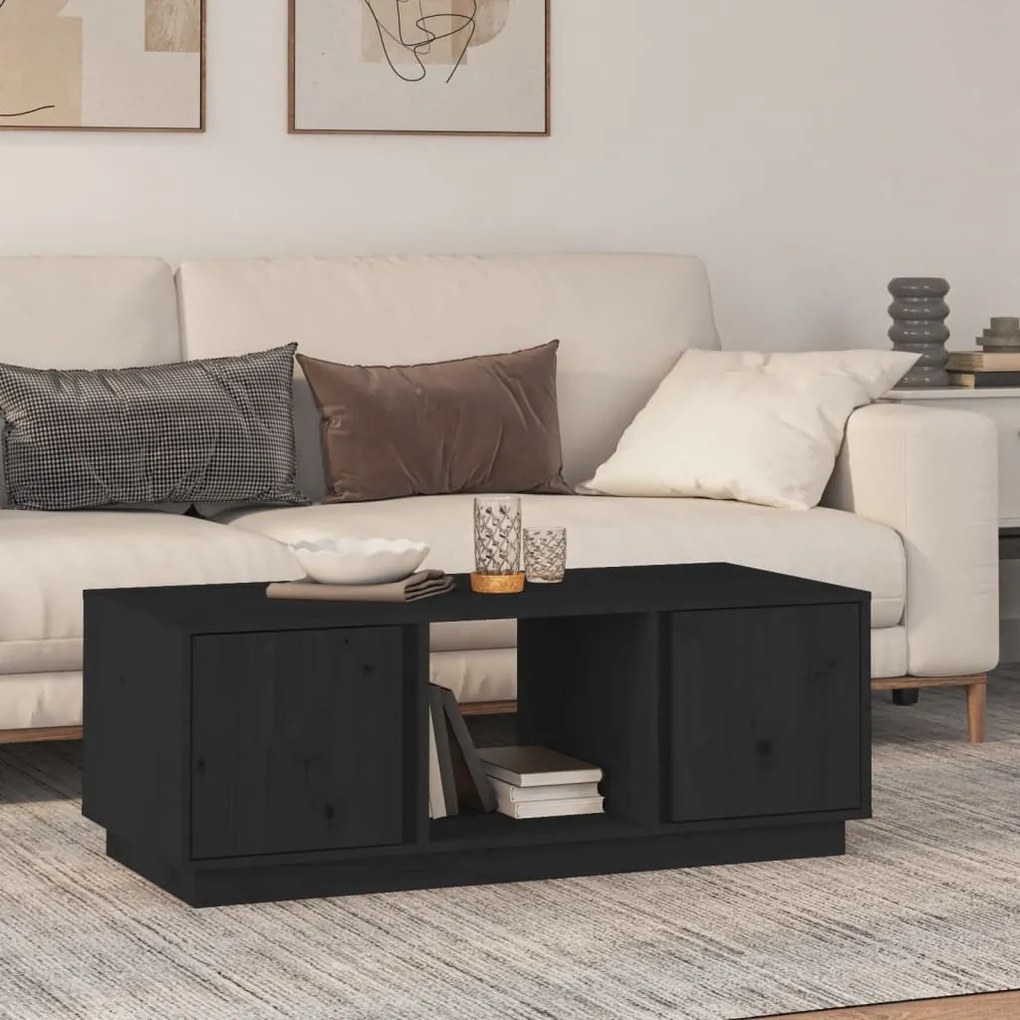 Fekete tömör fenyőfa dohányzóasztal 110x50x40 cm