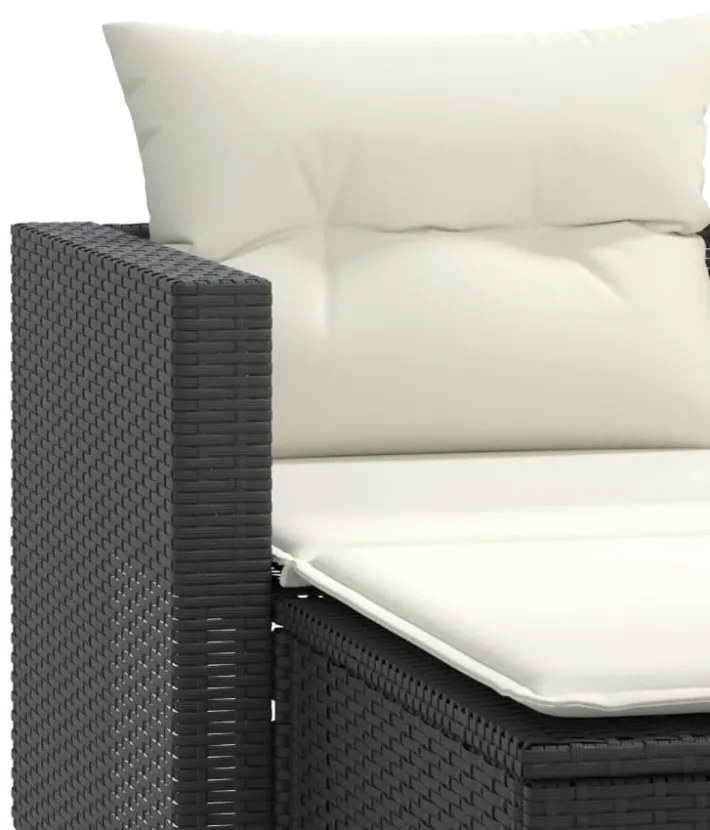 2 személyes fekete polyrattan kerti kanapé zsámollyal