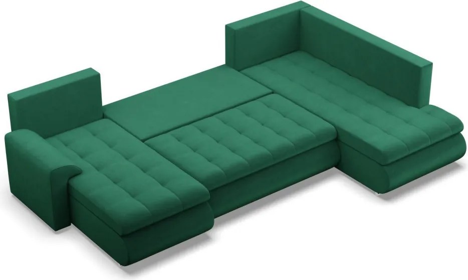 Tokio U sarokkanapé, 3 ágyneműtartóval, bársony, jobboldali, zöld