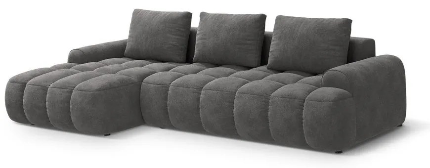 Szürke bársony kinyitható-tárolóhelyes sarokkanapé (bal oldali-heverő résszel) Linz – Cosmopolitan Design