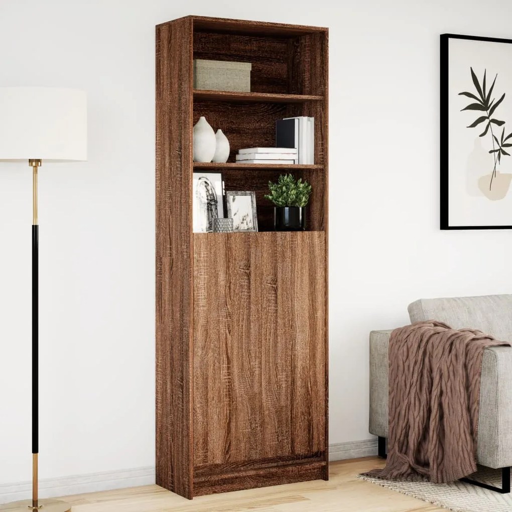 barna tölgy szerelt fa magasszekrény LED-ekkel 69x32,5x200 cm