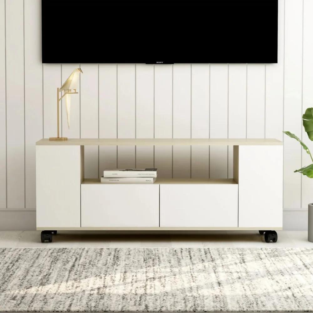 Fehér és sonoma tölgy színű forgácslap tv-szekrény 120x35x43 cm