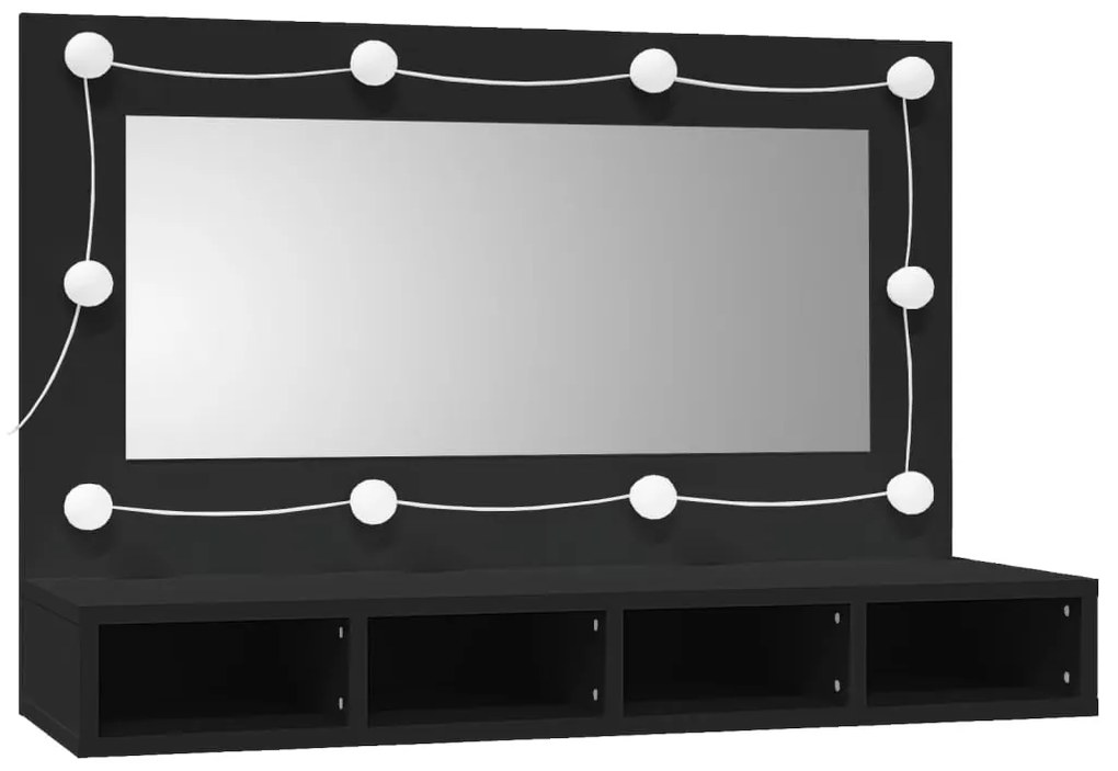 fekete tükrös szekrény LED-ekkel 90x31,5x62 cm
