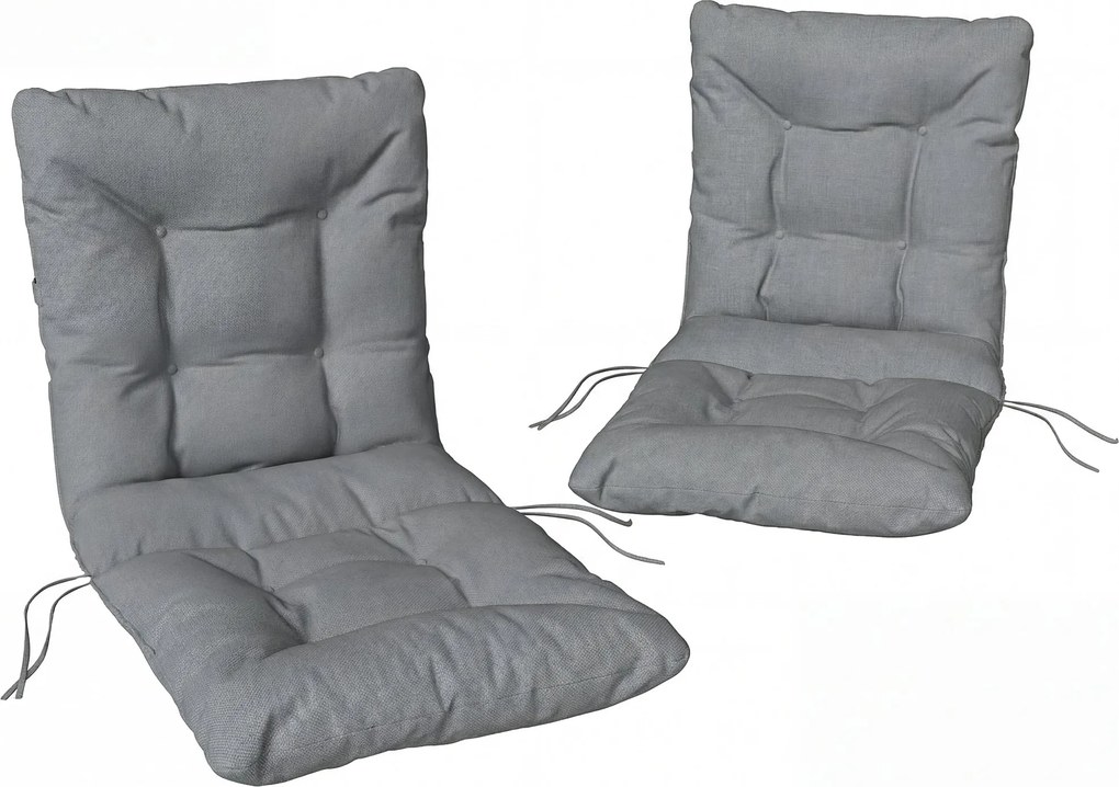 Outsunny 2 db ülőpárna 120 x 50 x 8 cm — megkötőkkel, beltéri/kültéri, világosszürke | Aosom
