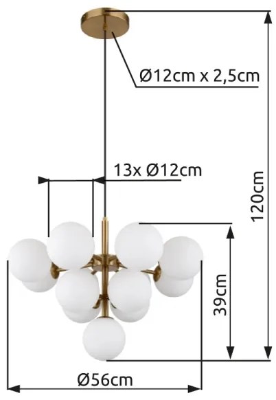 Globo 56143-13G - Csillár zsinóron GRAPPY 13xG9/5W/230V átm. 56 cm arany