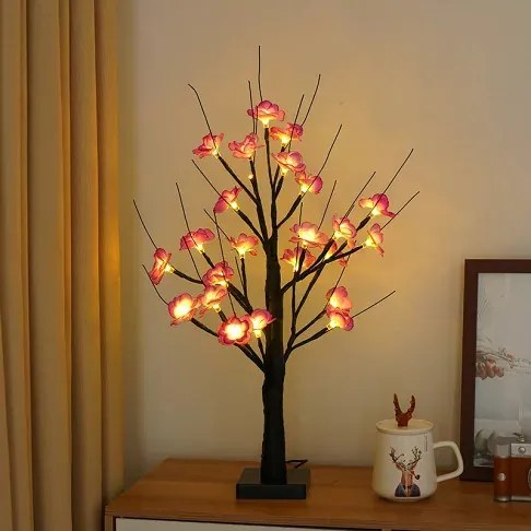Dekorációs Fa LED Virágokkal Virágfa 60 cm USB kábellel