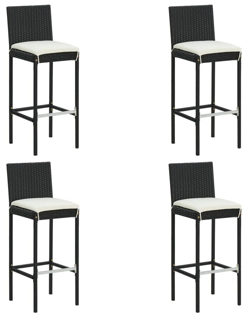 vidaXL 4 db fekete polyrattan kerti bárszék párnával