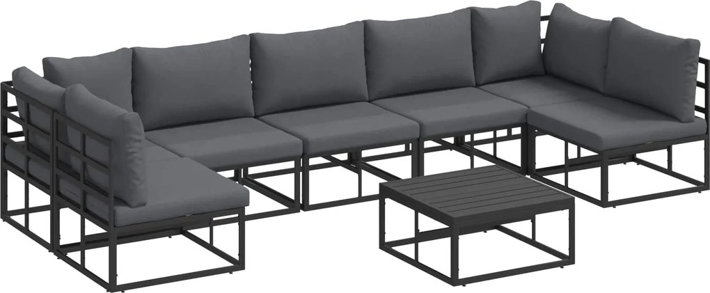 vidaXL Kerti Kanapé Szett párnával 8 pcs Fekete Alumínium
