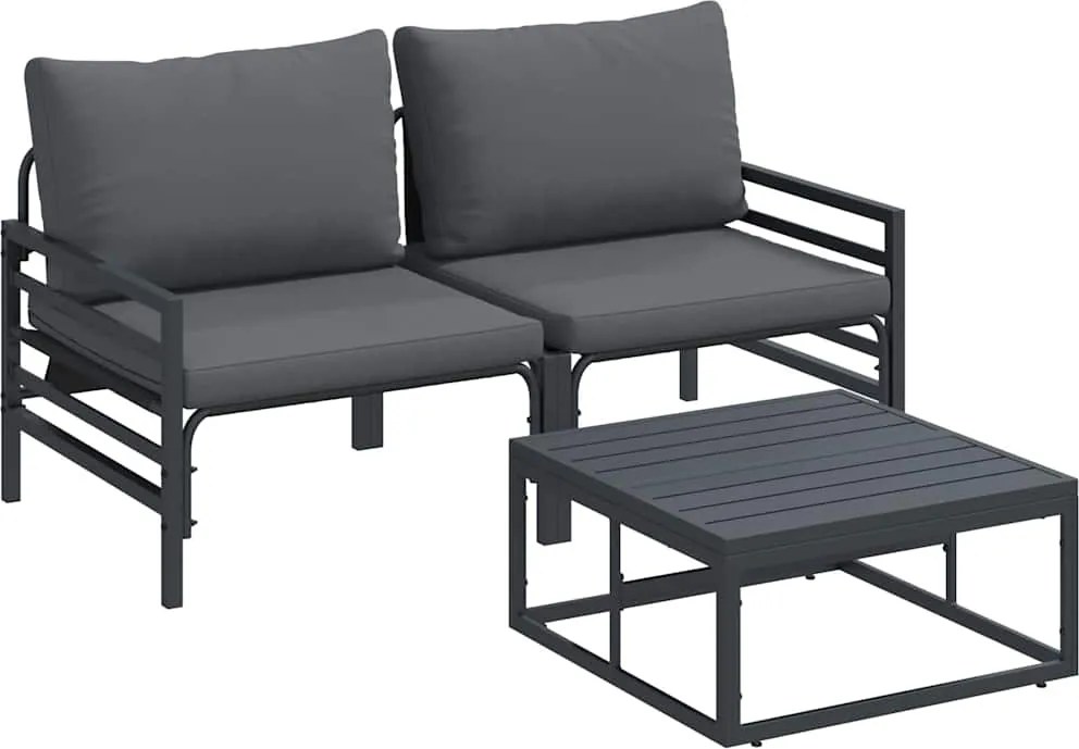 vidaXL Kerti Kanapé Szett párnával 3 pcs Fekete Acél