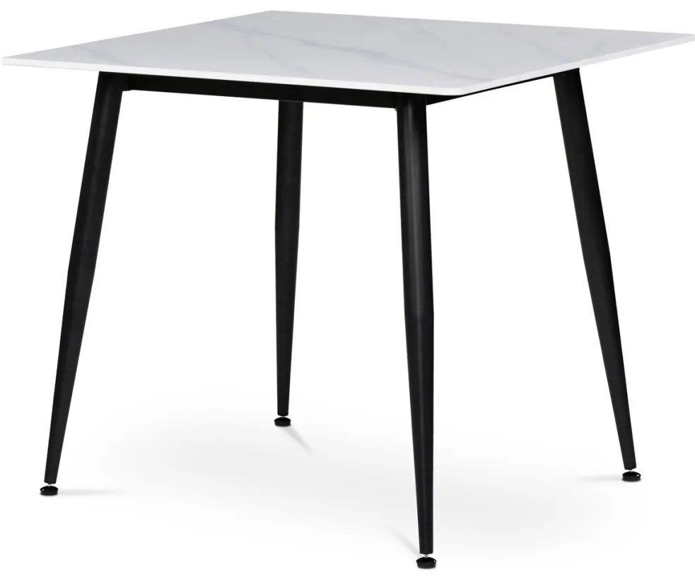 Fehér Márványhatású Kerámia Asztal Fekete Fém Lábbal. 80x80 cm. HT-398M_WT