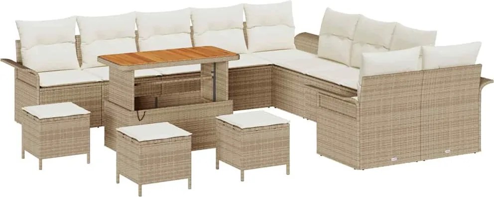 vidaXL Kerti Kanapé Szett párnával 14 pcs Bézs polirattan