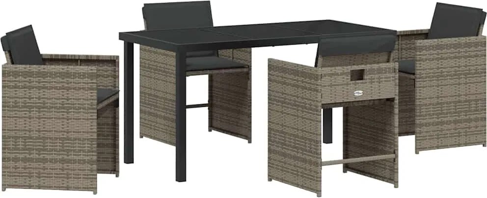 vidaXL Kert étkező szett párnával 5 pcs Szürke polirattan