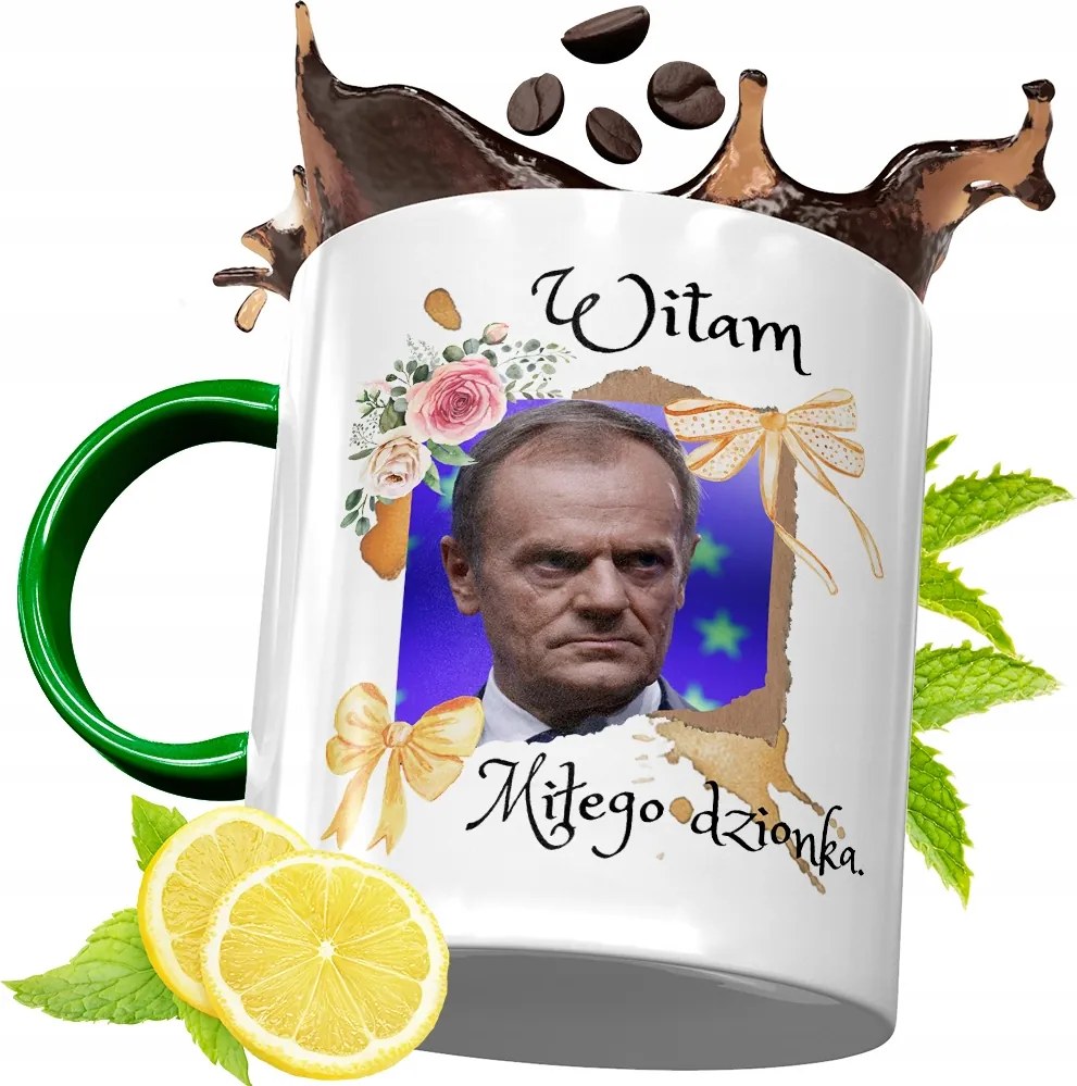 Donald Tusk Zöld Bögre Ajándék Nyomtatott Fotóval