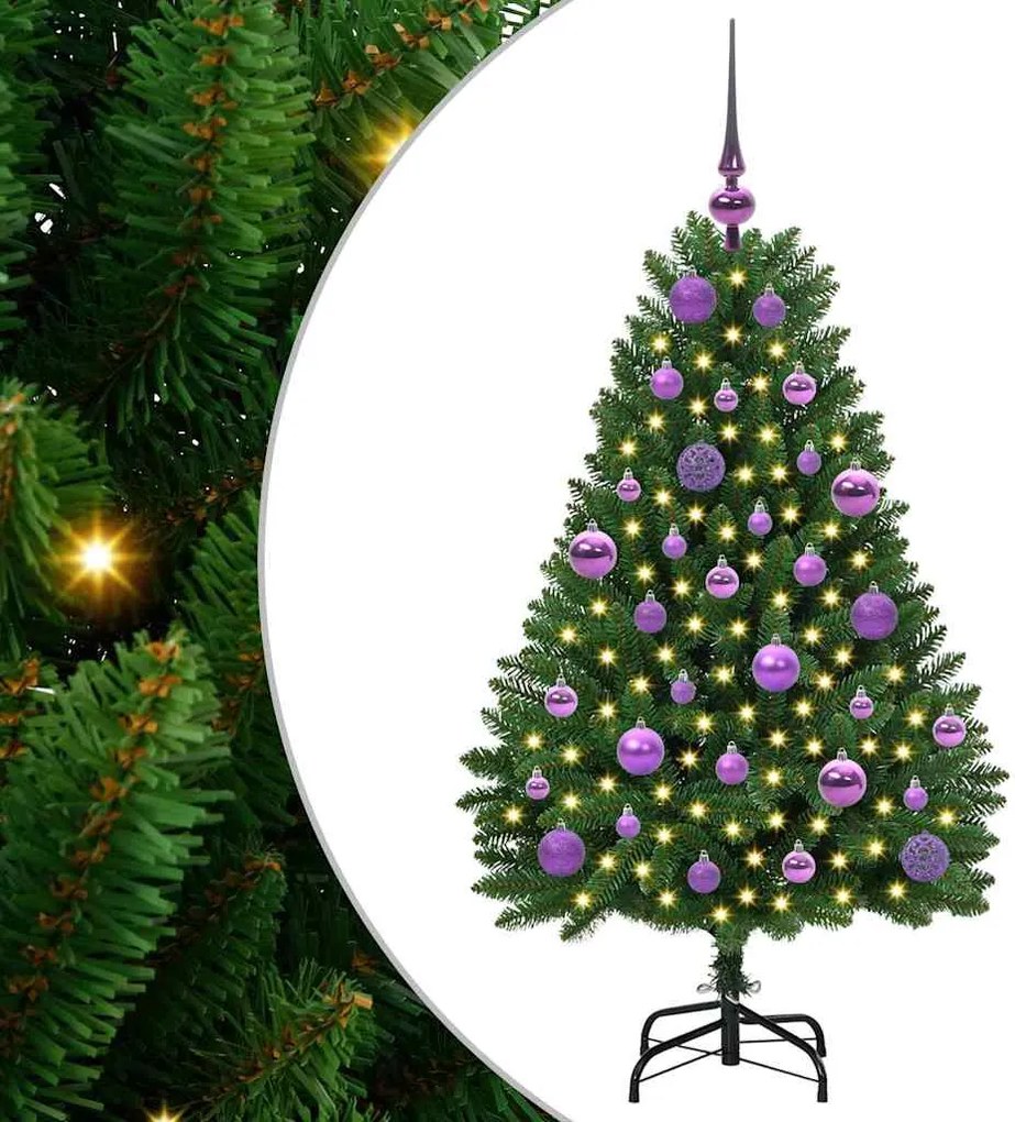vidaXL Mű karácsonyfa 150 LED-del Zöld 120 cm PVC és fém