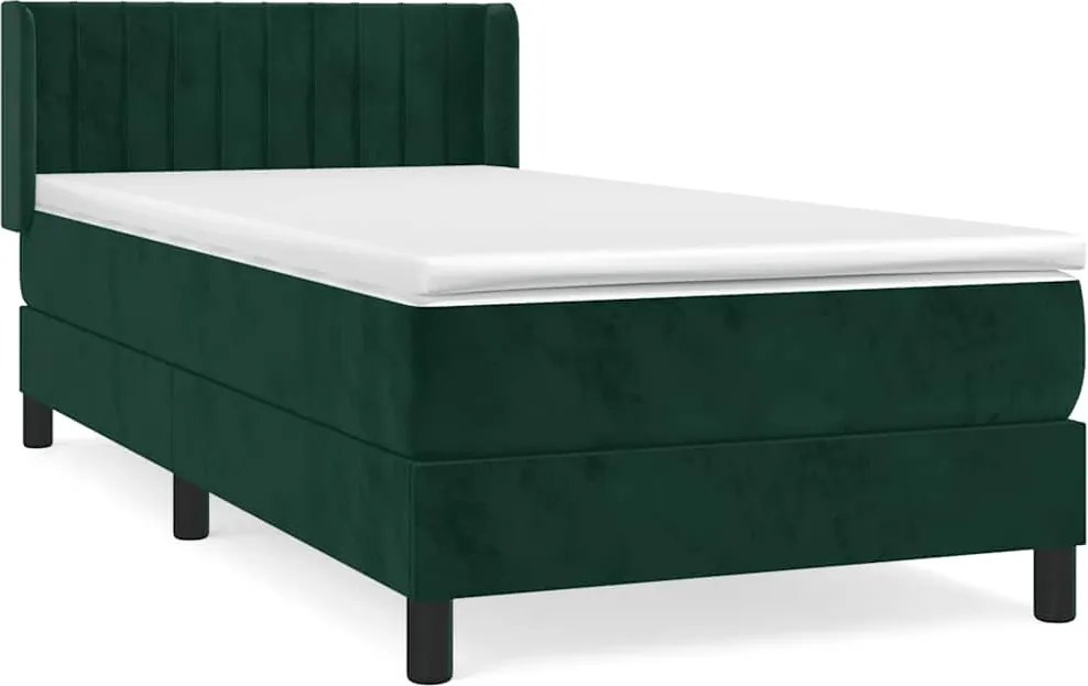 vidaXL sötétzöld bársony rugós ágy matraccal 90 x 200 cm