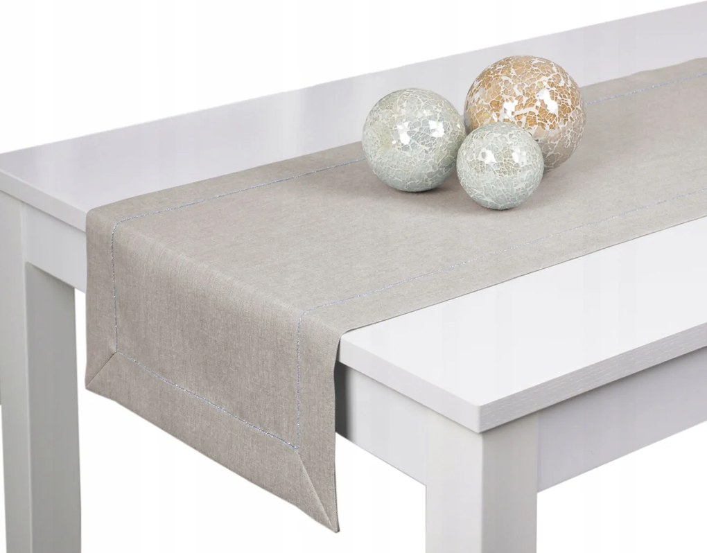 Panama Lux asztali futó 40x180 folttaszító bézs csíkkal ezüst