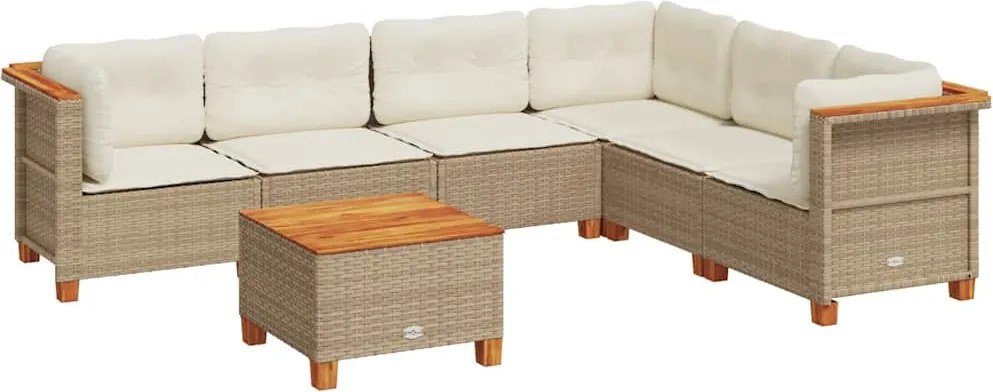 vidaXL 7 részes bézs polyrattan kerti ülőgarnitúra párnákkal