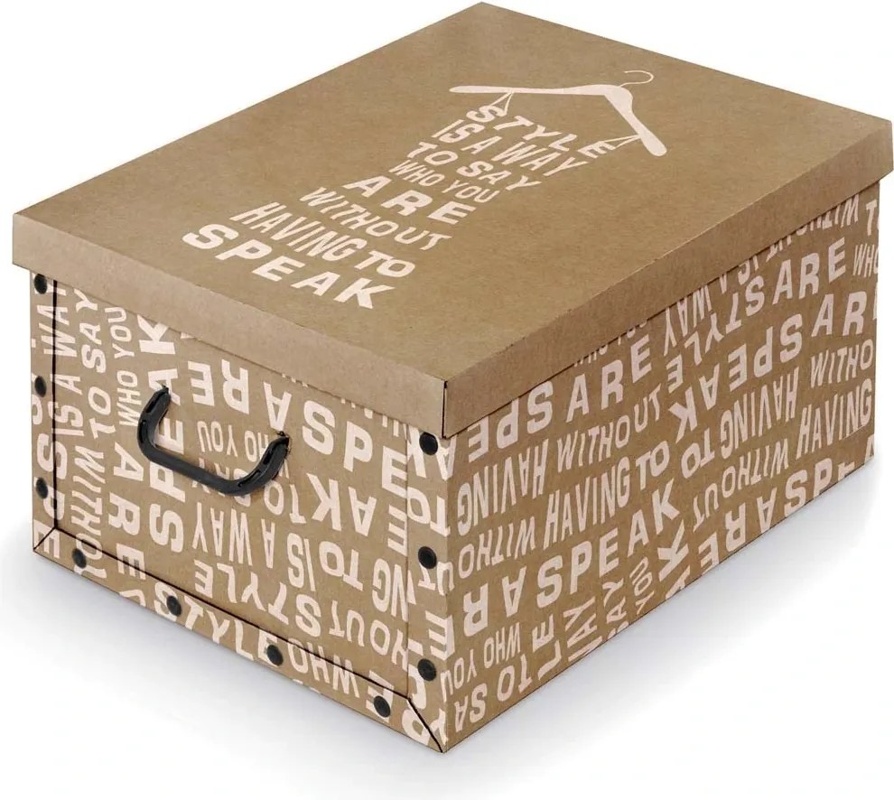 Kraft tárolódoboz fehér felirattal