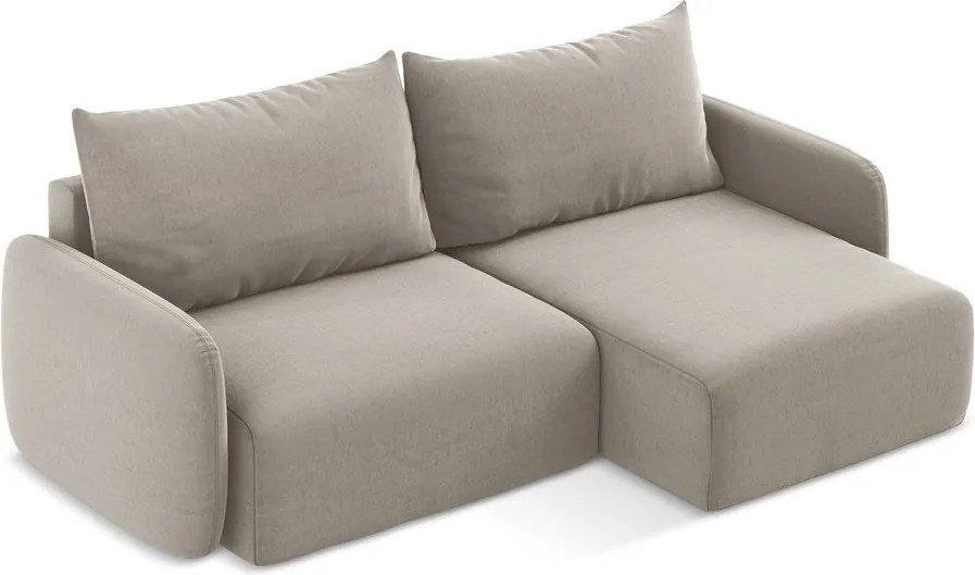 Szürkésbarna bársony kinyitható-tárolóhelyes sarokkanapé (jobb oldali-heverő résszel) Kalena – Makamii