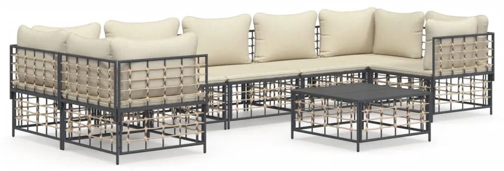 8 részes antracitszürke polyrattan kerti ülőgarnitúra párnákkal