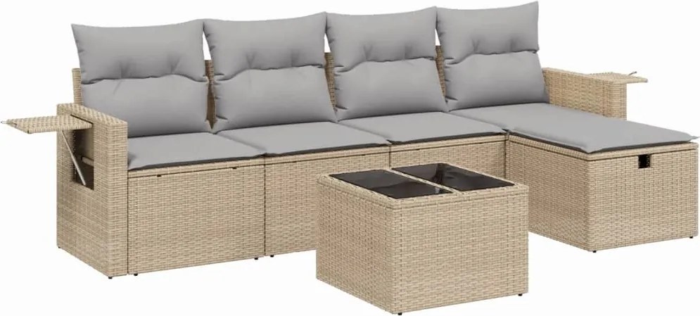 vidaXL 6 részes vegyes bézs polyrattan kerti ülőgarnitúra párnákkal