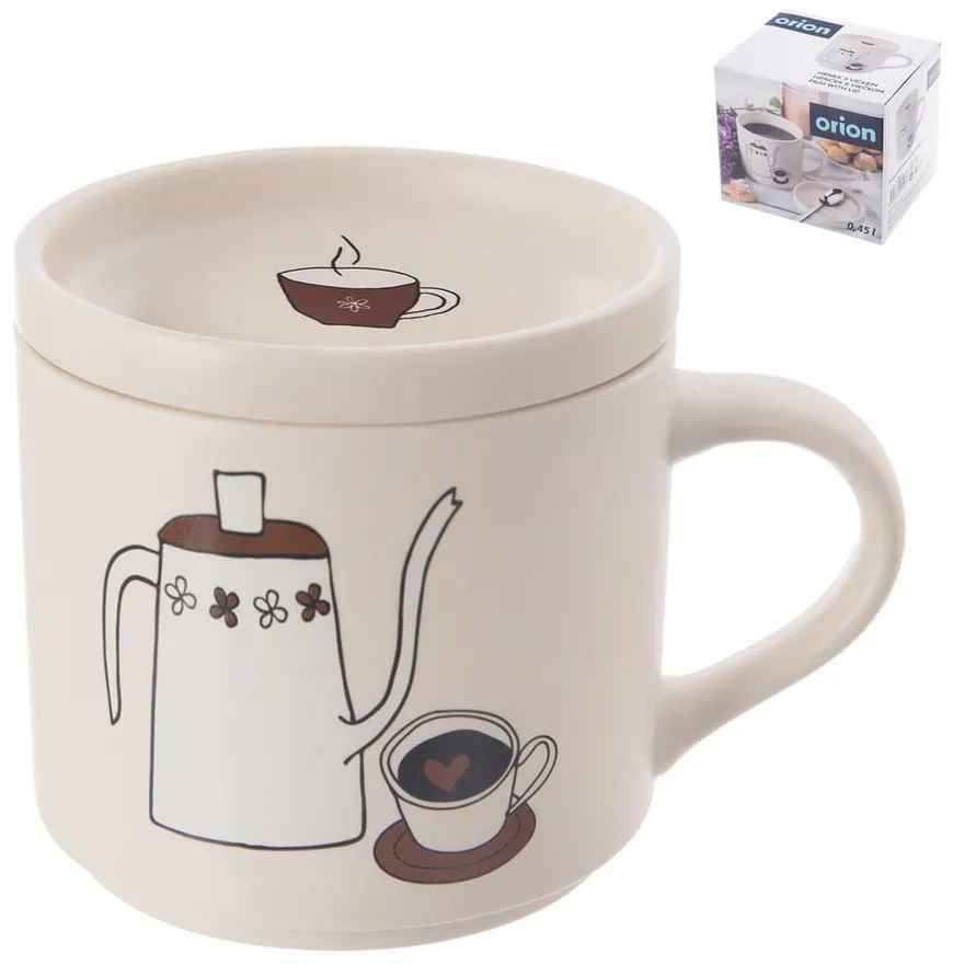 Fehér porcelán fedeles bögre 450 ml – Orion