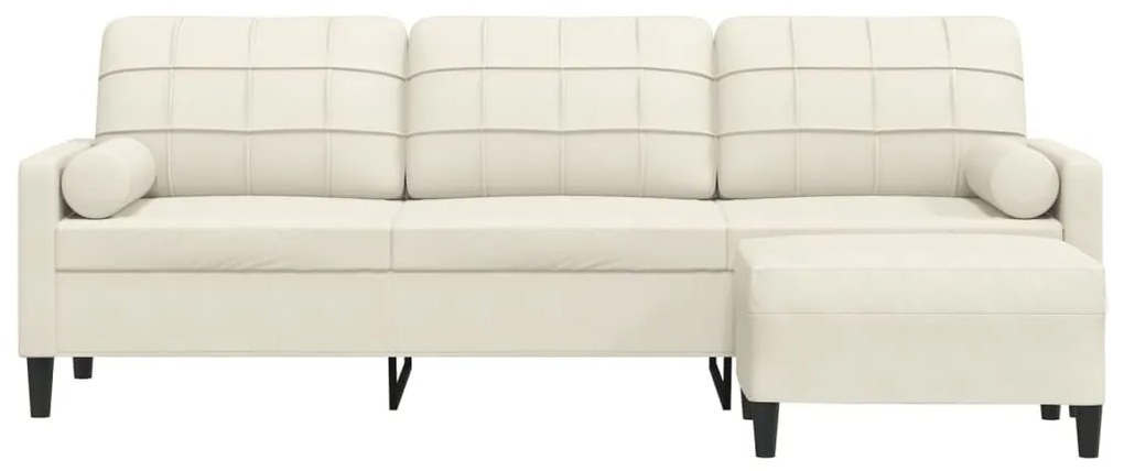 vidaXL 3 személyes krémszínű bársonykanapé lábtartóval 210 cm