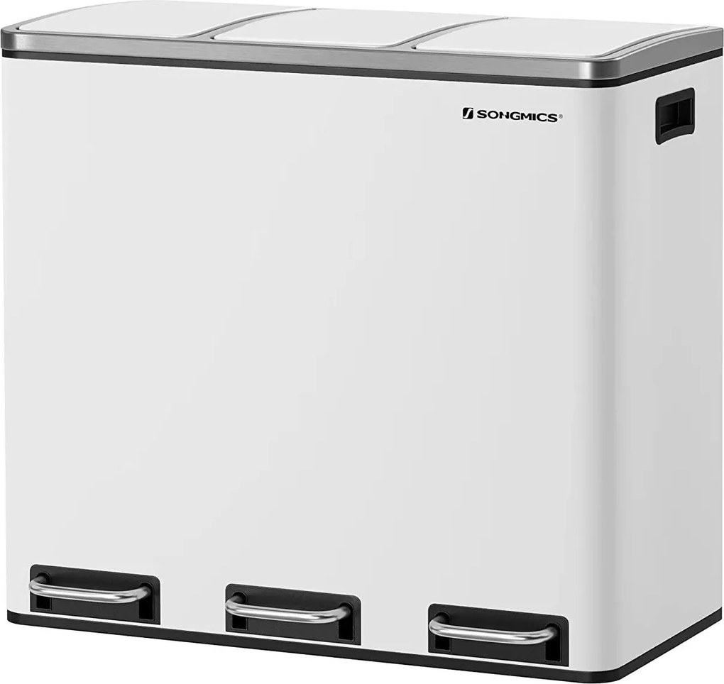 Konyhai szemeteskosár 3 rekeszes fehér lassan ereszkedő vödör fedél 3x 18L