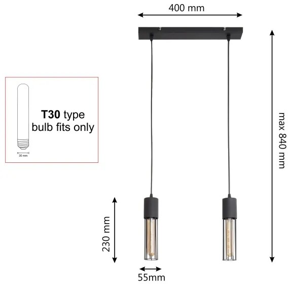 Csillár zsinóron MELODY 2xE27/15W/230V fekete