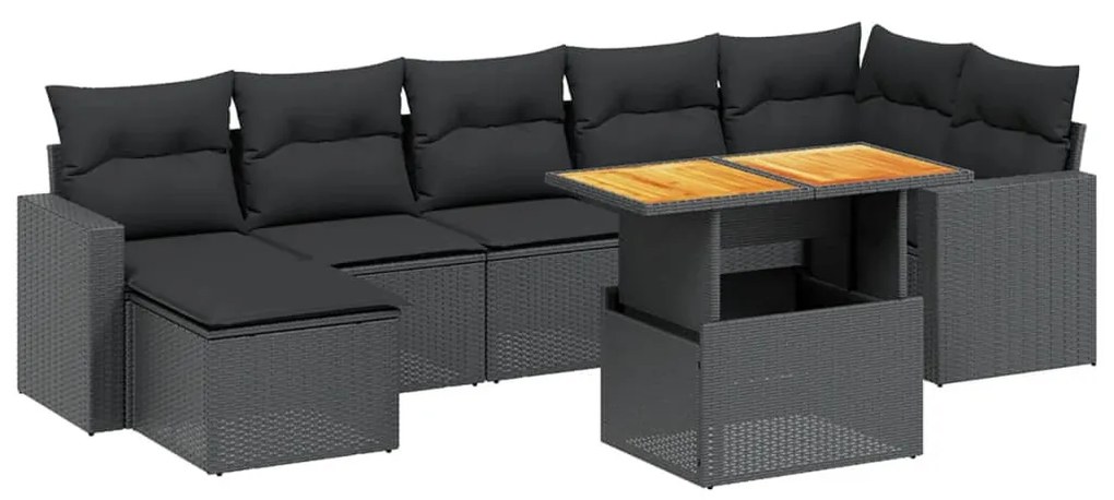8 részes fekete polyrattan kerti ülőgarnitúra párnákkal