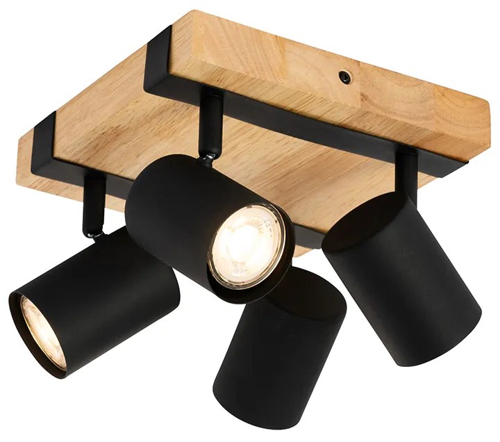 Mennyezeti lámpa fekete fával 4-lámpás állítható téglalap - Jeana