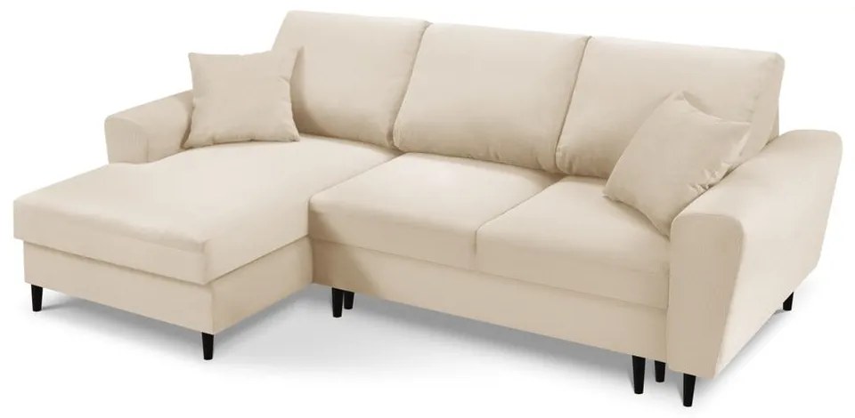 Bézs kordbársony kinyitható tárolóhelyes sarokkanapé (bal oldali-heverő résszel) Kyoto – Cosmopolitan Design