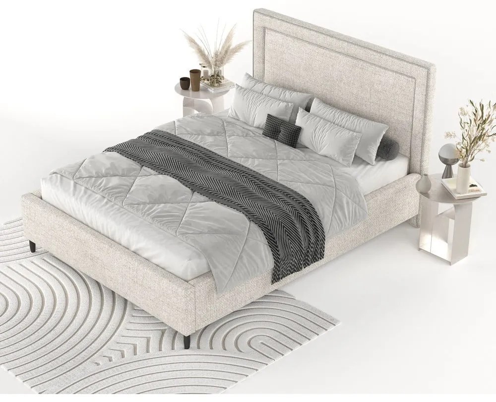 Krémszínű kárpitozott ágyneműtartós franciaágy ágyráccsal 140x200 cm Baleine – Maison de Rêve