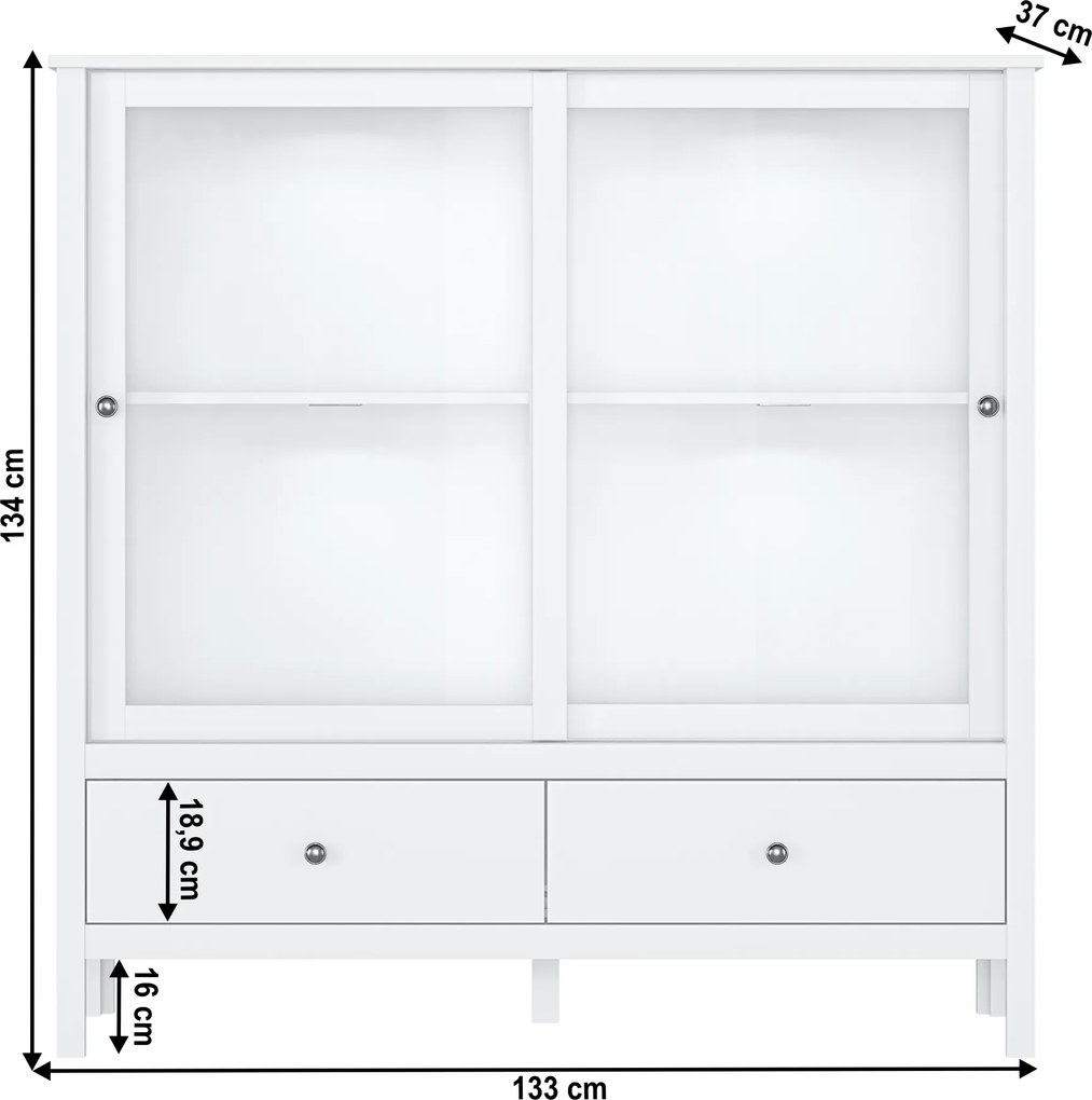 Alacsony vitrin 2W2S, fehér, OLJE