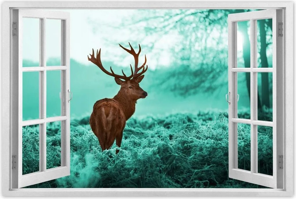 Poszter 60x40 Szarvas a türkiz erdőben