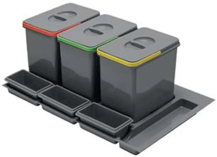 Hulladékgyűjtő GTV Multino 800, szelektív, utólag behelyezhető, 3*15 L edénnyel, fedéllel, tárolókkal